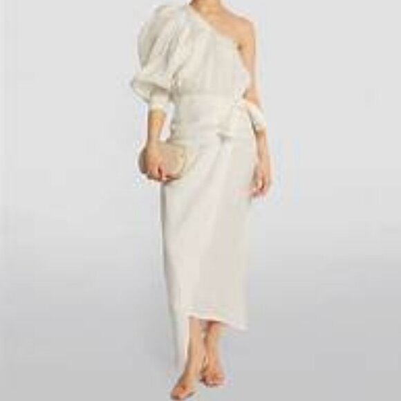 PIECE OF WHITE Galilea One-Shoulder Linen Midi Dress - Picture 8 of 15
